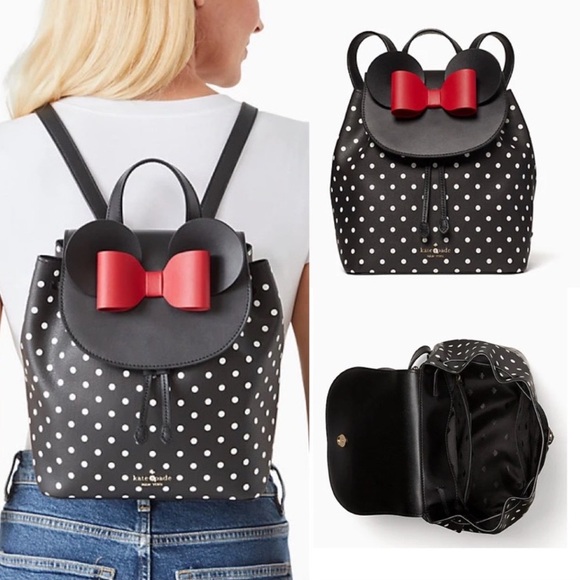 Disney x Kate Spade Minnie Mouse Ears Red Bow Black & White Polka Dot Back Pack - Picture 3 of 17
